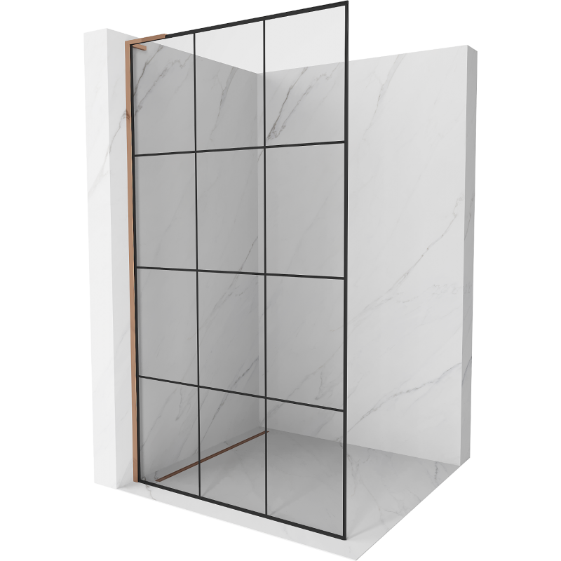Mexen Kioto L parete doccia a walk-in 100 x 200 cm, griglia nera, oro rosa - 800-100-103-60-77