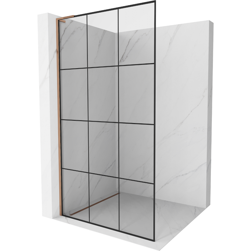 Mexen Kioto L Suihkuseinä Walk-in 110 x 200 cm, musta ruutu, ruusukulta - 800-110-103-60-77