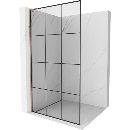 Mexen Kioto L Duschwand Walk-in 110 x 200 cm, schwarzes Gitter, Roségold - 800-110-103-60-77