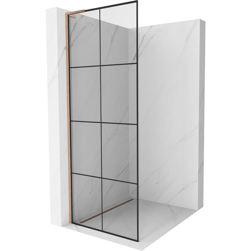 Mexen Kioto L parete doccia Walk-in 80 x 200 cm, griglia nera, rame spazzolato - 800-080-103-65-77