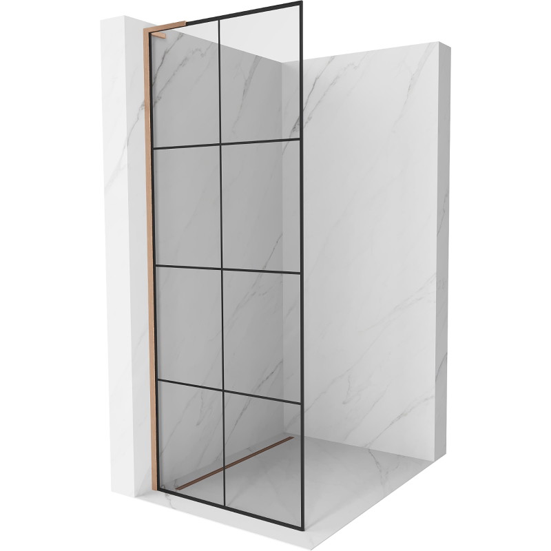 Mexen Kioto L dušisein Walk-in 90 x 200 cm, must ruudustik, harjatud vask - 800-090-103-65-77