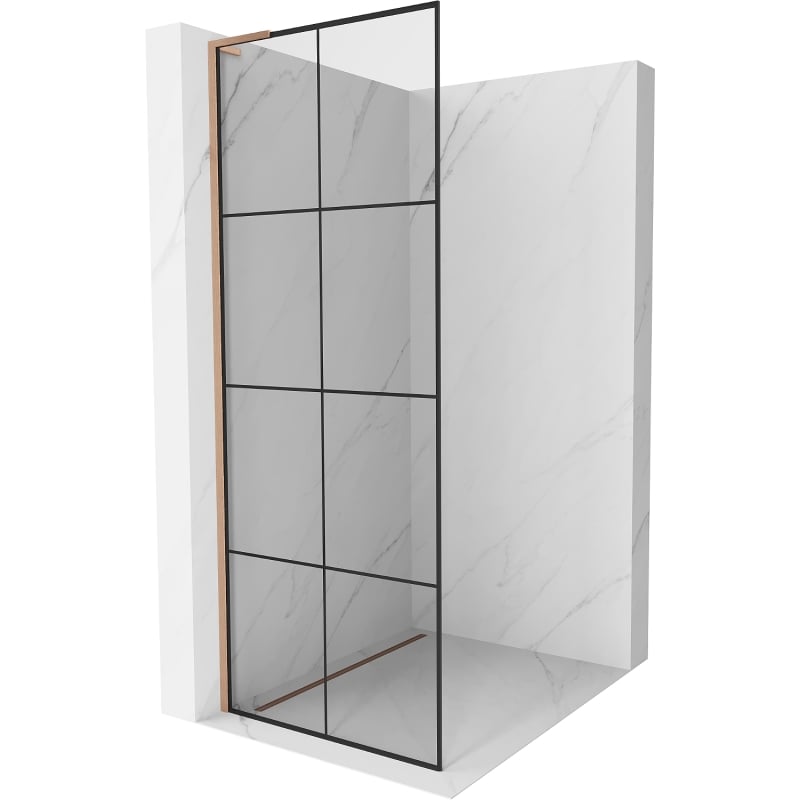 Mexen Kioto L ścianka prysznicowa Walk-in 90 x 200 cm, czarna kratka, miedź szczotkowana - 800-090-103-65-77