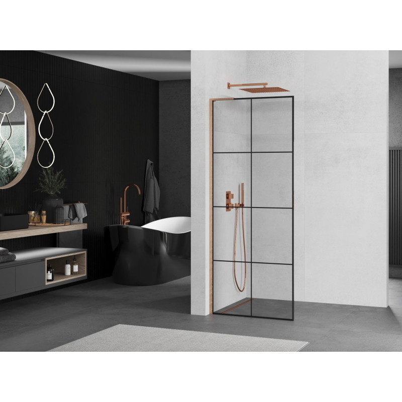 Mexen Kioto L dušisein Walk-in 90 x 200 cm, must ruudustik, harjatud vask - 800-090-103-65-77