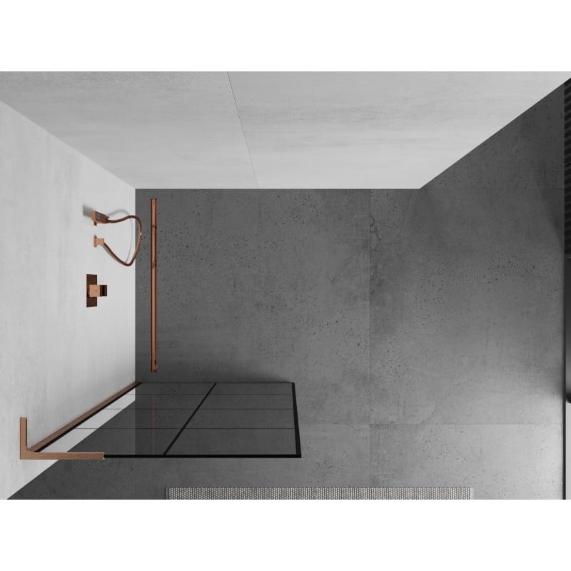 Mexen Kioto L douchewand Walk-in 90 x 200 cm, zwart raster, geborsteld koper - 800-090-103-65-77