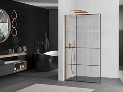 Mexen Kioto L ścianka prysznicowa Walk-in 100 x 200 cm, czarna kratka, miedź szczotkowana - 800-100-103-65-77
