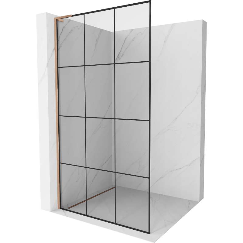 Mexen Kioto L Duschwand Walk-in 100 x 200 cm, schwarzes Gitter, gebürstetes Kupfer - 800-100-103-65-77