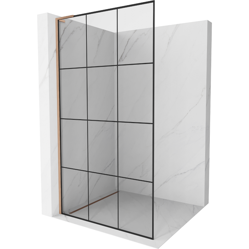 Mexen Kioto L Parede de duche Walk-in 110 x 200 cm, grelha preta, cobre escovado - 800-110-103-65-77