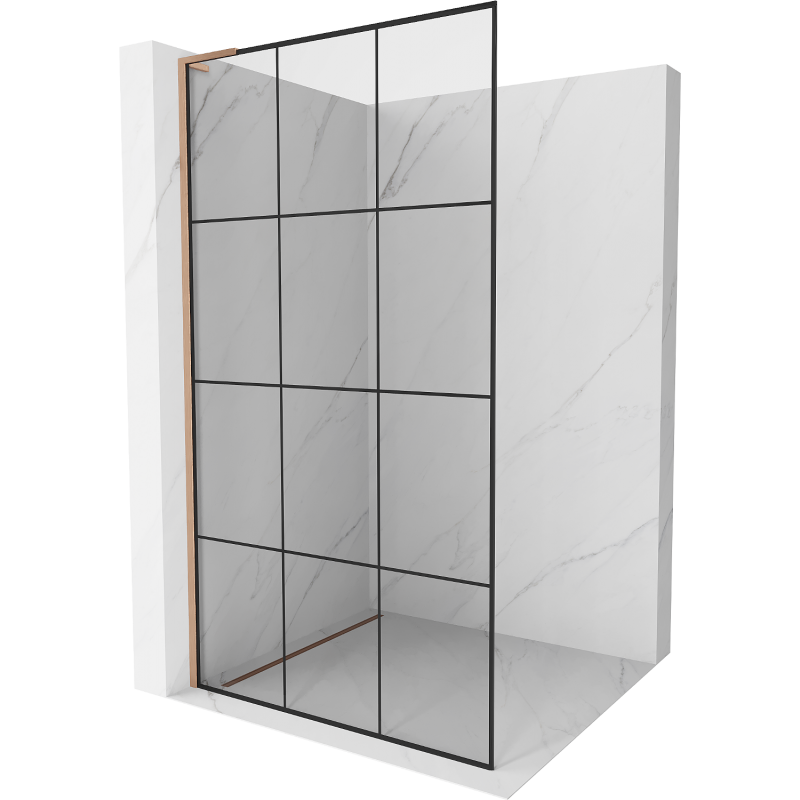 Mexen Kioto L Walk-in Shower Wall 120 x 200 cm, black grid, brushed copper - 800-120-103-65-77