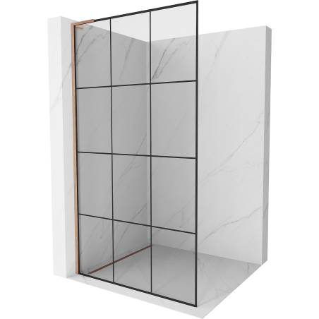 Mexen Kioto L Duschabtrennung Walk-in 120 x 200 cm, schwarzes Gitter, gebürstetes Kupfer - 800-120-103-65-77