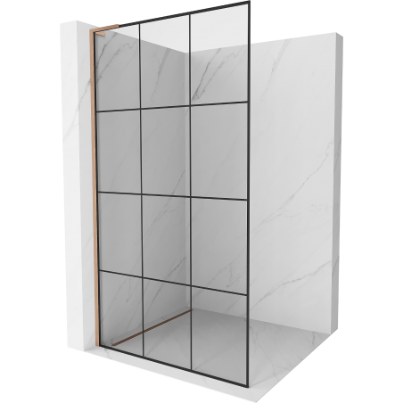 Mexen Kioto L ścianka prysznicowa Walk-in 120 x 200 cm, czarna kratka, miedź szczotkowana - 800-120-103-65-77