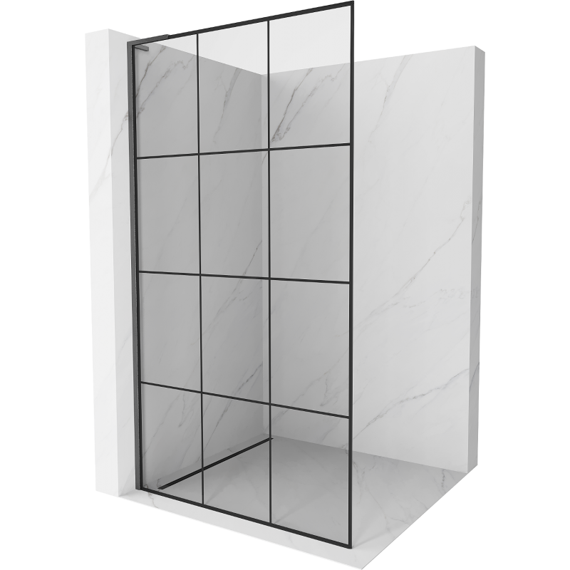 Mexen Kioto L Parede de duche Walk-in 110 x 200 cm, grade preta, cinza arma escovado - 800-110-103-66-77