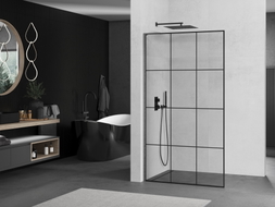 Mexen Kioto L Walk-in tuš stijena 110 x 200 cm, crna rešetka, četkani gun gray - 800-110-103-66-77