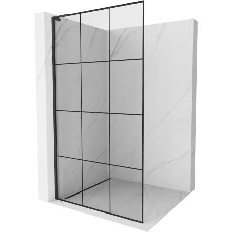 Mexen Kioto L Walk-in Shower Wall 110 x 200 cm, Black Grid, Black - 800-110-103-70-77