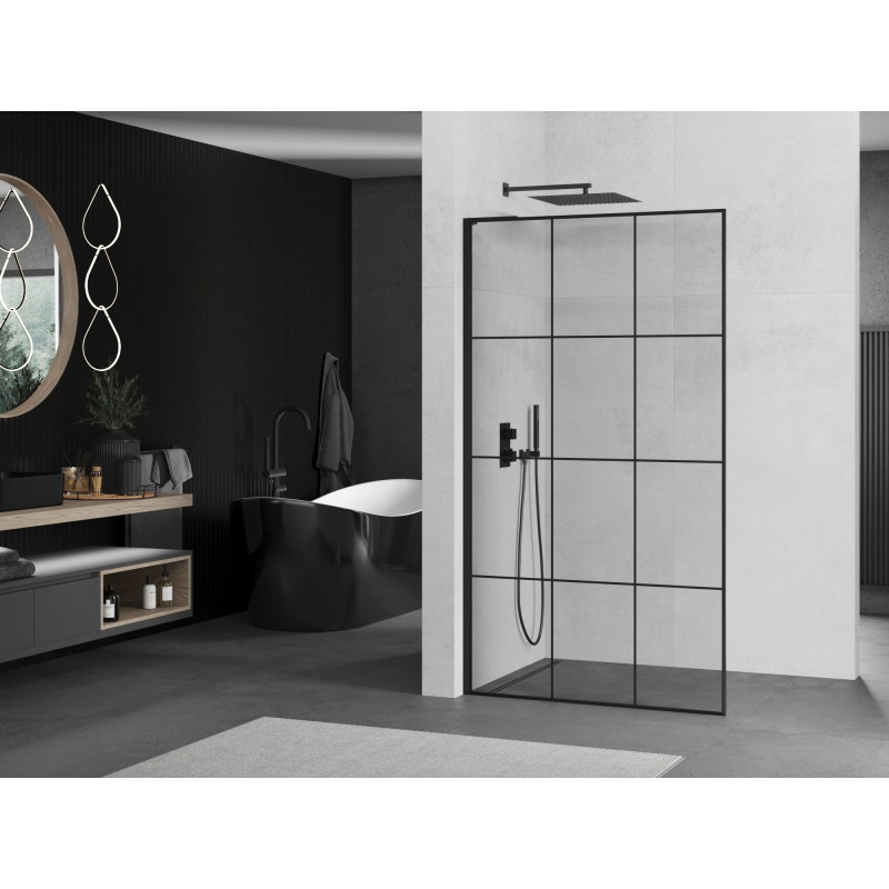 Mexen Kioto L ścianka prysznicowa Walk-in 120 x 200 cm, czarna kratka, czarna - 800-120-103-70-77