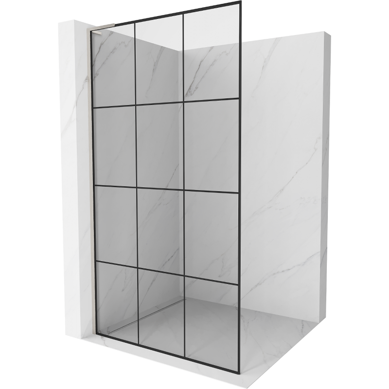 Mexen Kioto L paroi de douche Walk-in 120 x 200 cm, grille noire, nickel brossé - 800-120-103-97-77