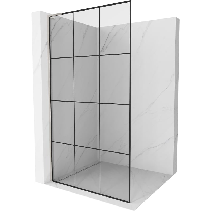 Mexen Kioto L ścianka prysznicowa Walk-in 120 x 200 cm, czarna kratka, nikiel szczotkowany - 800-120-103-97-77