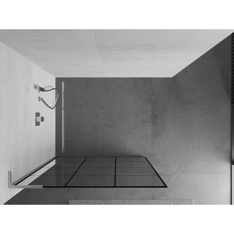 Mexen Kioto L Walk-in Shower Wall 120 x 200 cm, Black Grid, Brushed Nickel - 800-120-103-97-77