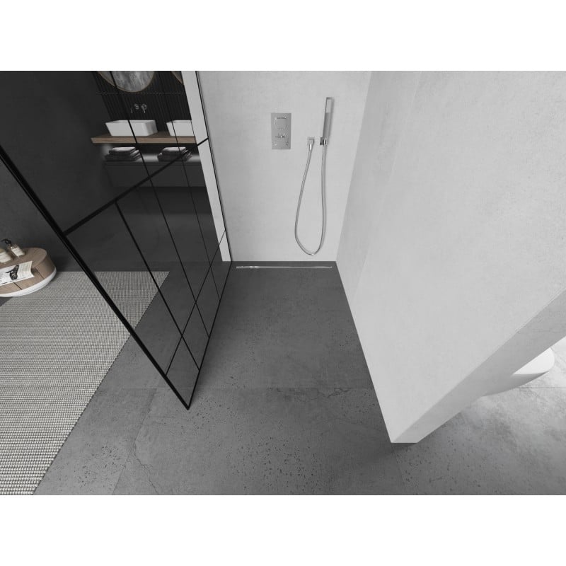 Mexen Kioto L Duschwand Walk-in 90 x 200 cm, schwarzes Muster, Chrom - 800-090-103-01-78