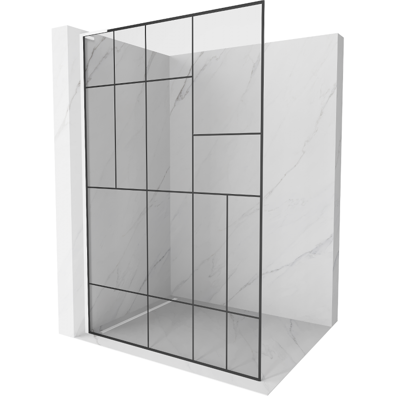 Mexen Kioto L Parede de duche Walk-in 120 x 200 cm, padrão preto, branco - 800-120-103-20-78