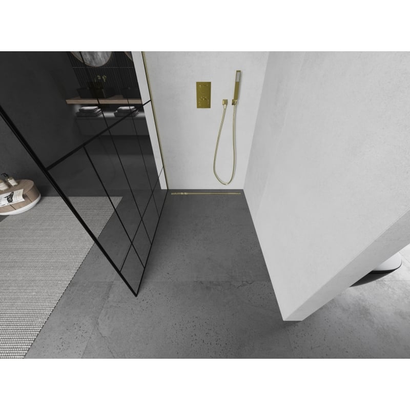 Mexen Kioto L ścianka prysznicowa Walk-in 120 x 200 cm, czarny wzór, złota - 800-120-103-50-78
