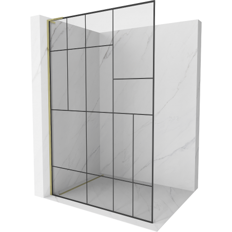 Mexen Kioto L douchewand Walk-in 90 x 200 cm, zwart patroon, goud - 800-090-103-50-78