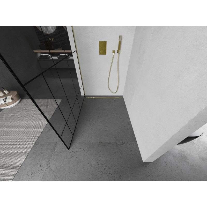 Mexen Kioto L tuš stena Walk-in 70 x 200 cm, črni vzorec, zlata - 800-070-103-50-78