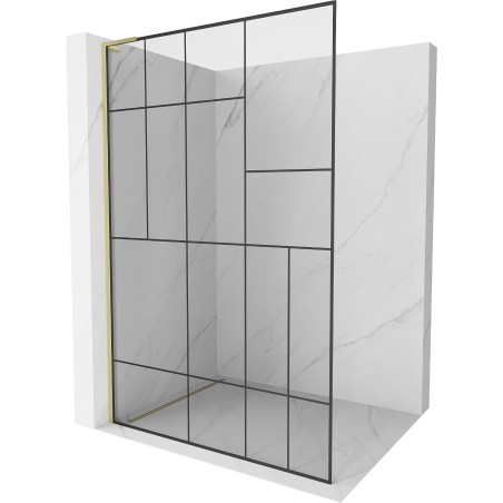 Mexen Kioto L parede de duche Walk-in 110 x 200 cm, padrão preto, dourado escovado - 800-110-103-55-78