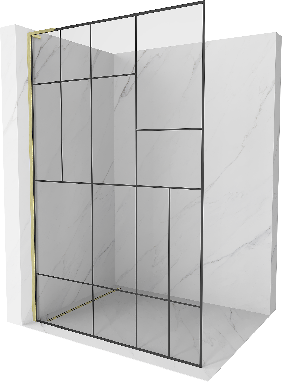 Mexen Kioto L ścianka prysznicowa Walk-in 110 x 200 cm, czarny wzór, złota szczotkowana - 800-110-103-55-78