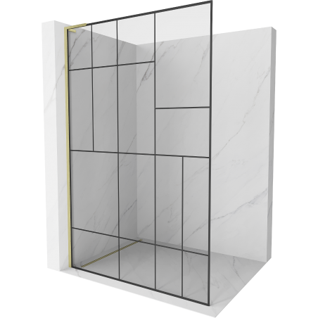 Mexen Kioto L Duschwand Walk-in 100 x 200 cm, schwarzes Muster, gebürstetes Gold - 800-100-103-55-78