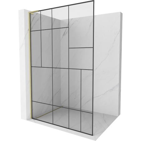 Mexen Kioto L Walk-in Shower Wall 100 x 200 cm, Black Pattern, Brushed Gold - 800-100-103-55-78