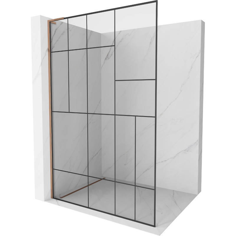 Mexen Kioto L tuš stijena Walk-in 80 x 200 cm, crni uzorak, ružičasto zlato - 800-080-103-60-78