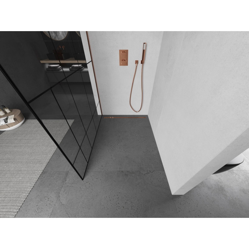 Mexen Kioto L tuš stijena Walk-in 80 x 200 cm, crni uzorak, ružičasto zlato - 800-080-103-60-78