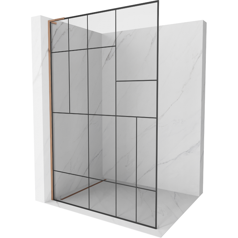 Mexen Kioto L Duschwand Walk-in 100 x 200 cm, schwarzes Muster, roségold - 800-100-103-60-78