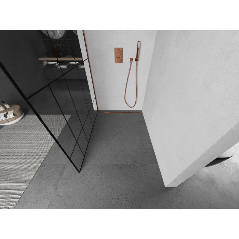Mexen Kioto L Duschwand Walk-in 100 x 200 cm, schwarzes Muster, Roségold - 800-100-103-60-78