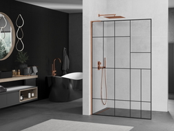 Mexen Kioto L paravan za tuš Walk-in 100 x 200 cm, crni uzorak, ružičasto zlato - 800-100-103-60-78