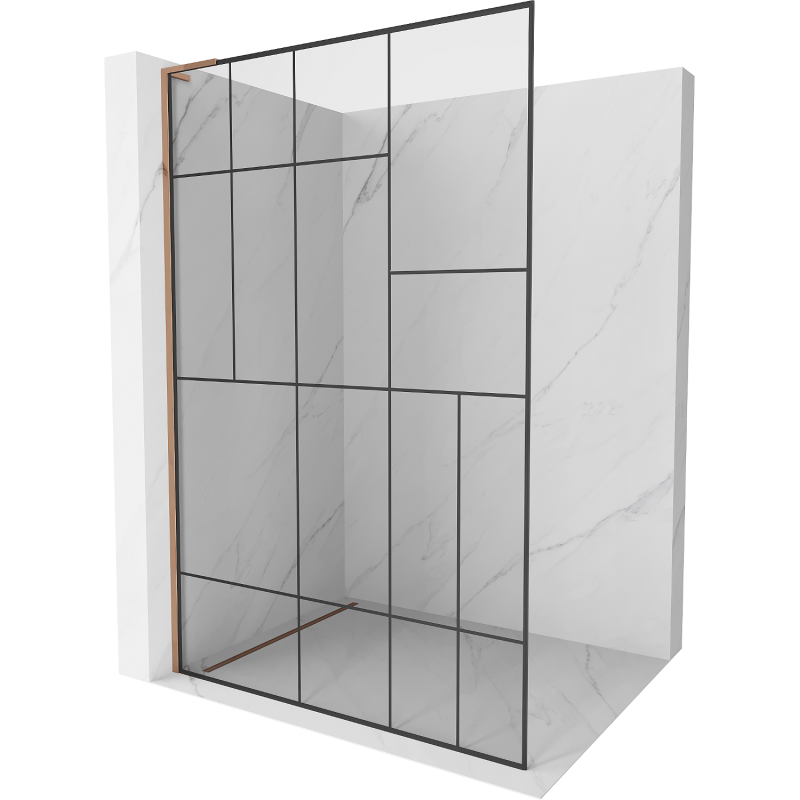 Mexen Kioto L panel de ducha Walk-in 110 x 200 cm, diseño negro, oro rosa - 800-110-103-60-78