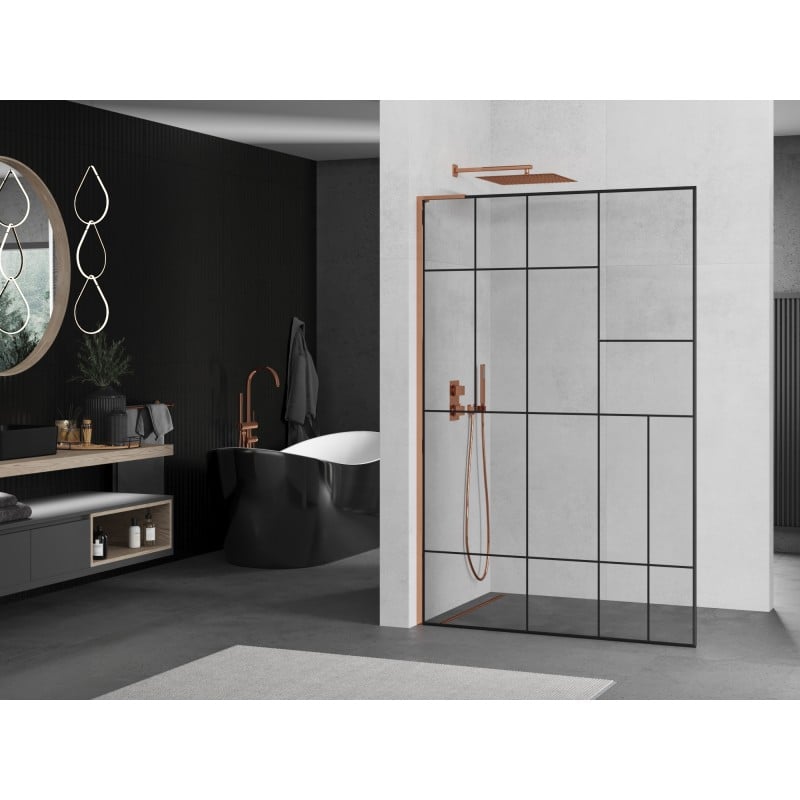 Mexen Kioto L Duschwand Walk-in 110 x 200 cm, schwarzes Muster, Roségold - 800-110-103-60-78
