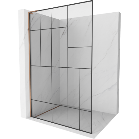 Mexen Kioto L Walk-in Shower Screen 120 x 200 cm, Black Pattern, Rose Gold - 800-120-103-60-78