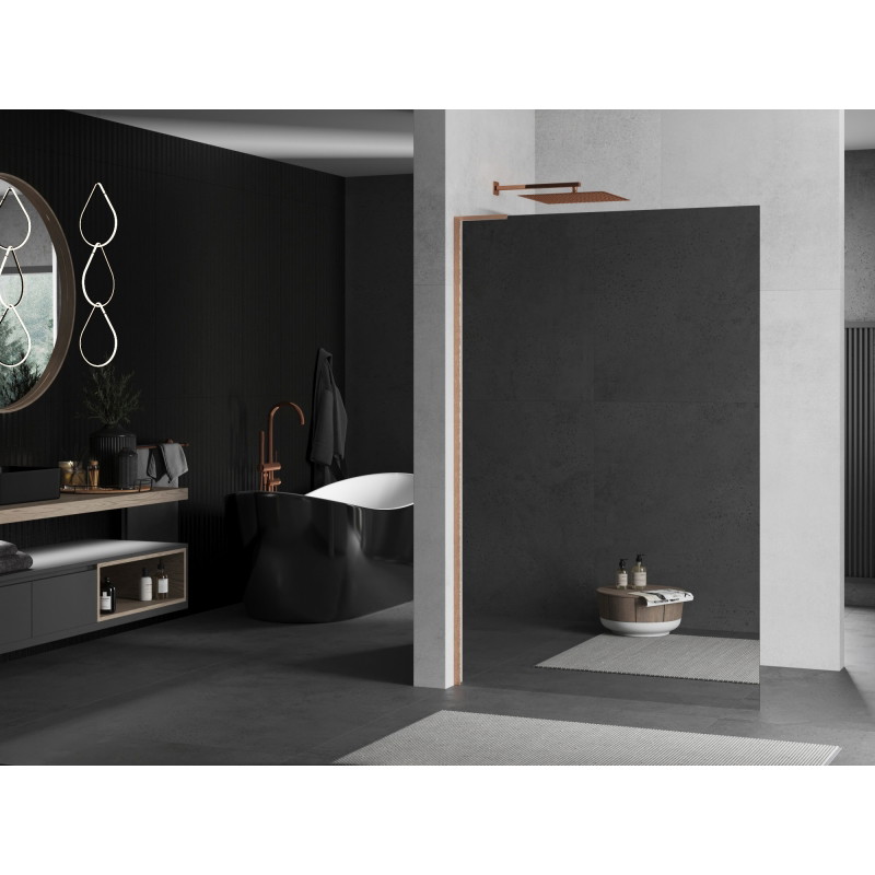 Mexen Kioto L zidni panel za tuš Walk-in 120 x 200 cm, ogledalo, brušeni bakar - 800-120-103-65-50