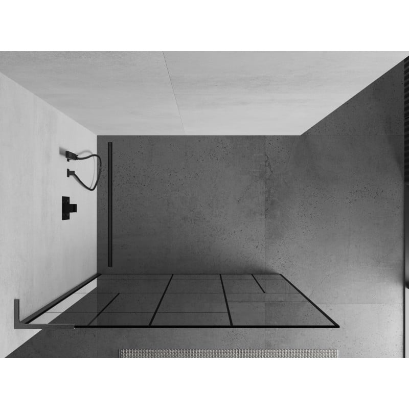 Mexen Kioto L parede de chuveiro Walk-in 70 x 200 cm, padrão preto, cinza escovado - 800-070-103-66-78