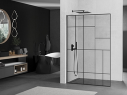 Mexen Kioto L ścianka prysznicowa Walk-in 90 x 200 cm, czarny wzór, gun gray szczotkowany - 800-090-103-66-78