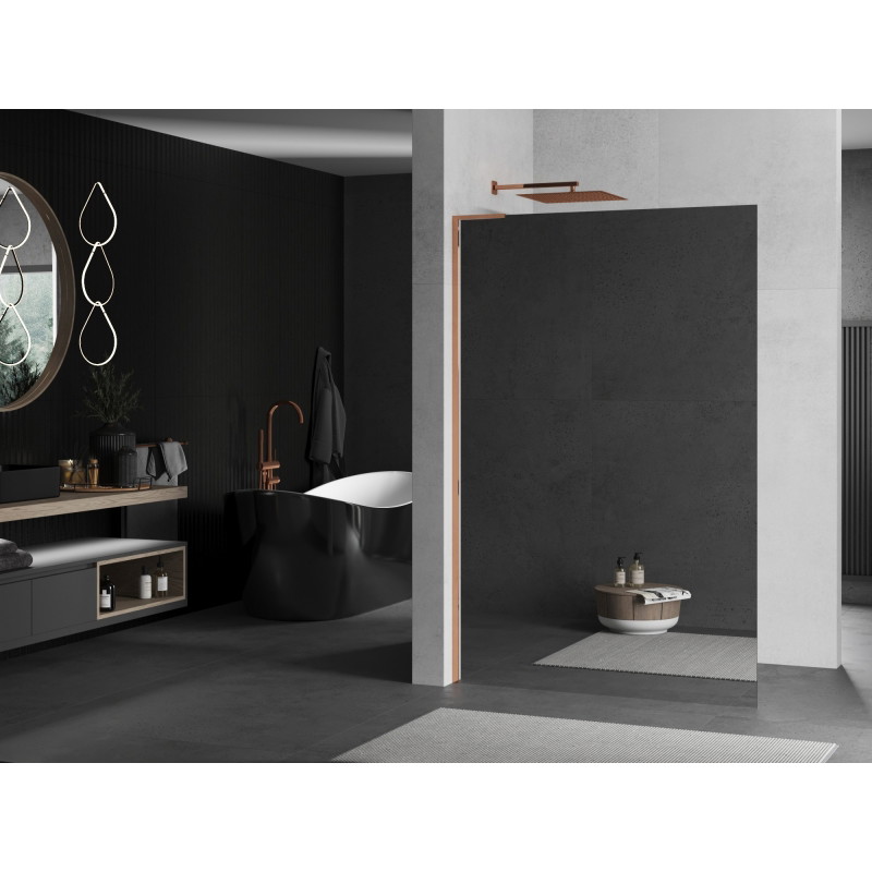 Mexen Kioto L Tuš stijena Walk-in 80 x 200 cm, ogledalo, ružičasto zlato - 800-080-103-60-50