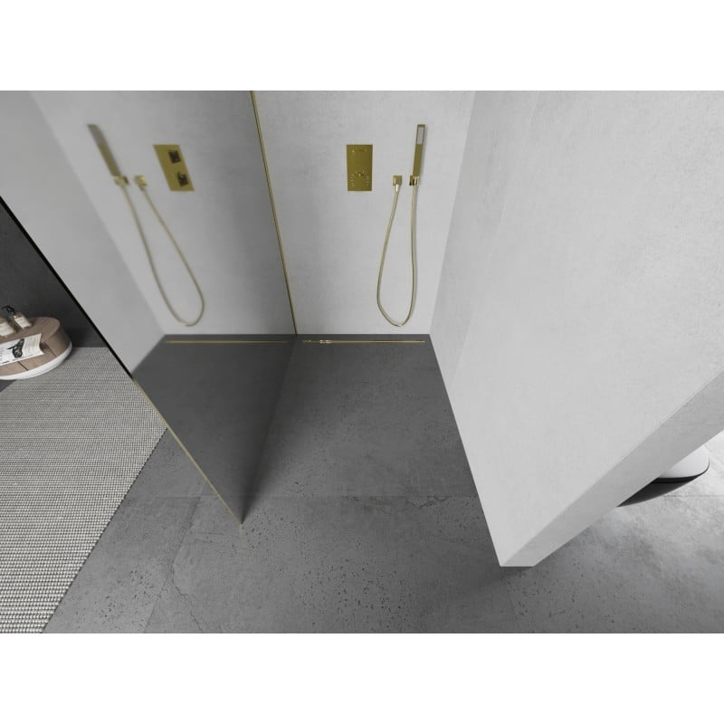 Mexen Kioto L parete doccia walk-in 100 x 200 cm, specchio, oro - 800-100-103-50-50