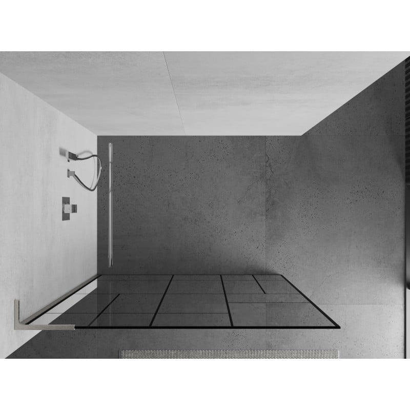 Mexen Kioto L Walk-in Shower Panel 70 x 200 cm, Black Pattern, Brushed Nickel - 800-070-103-97-78