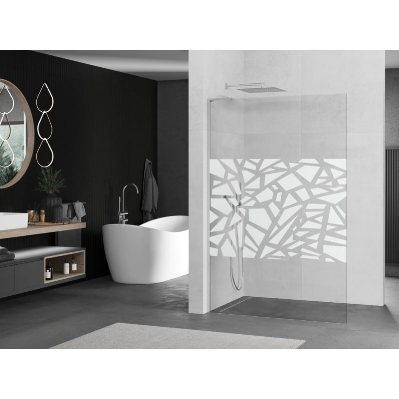 Mexen Kioto L parede de duche Walk-in 80 x 200 cm, padrão branco, cromado - 800-080-103-01-85