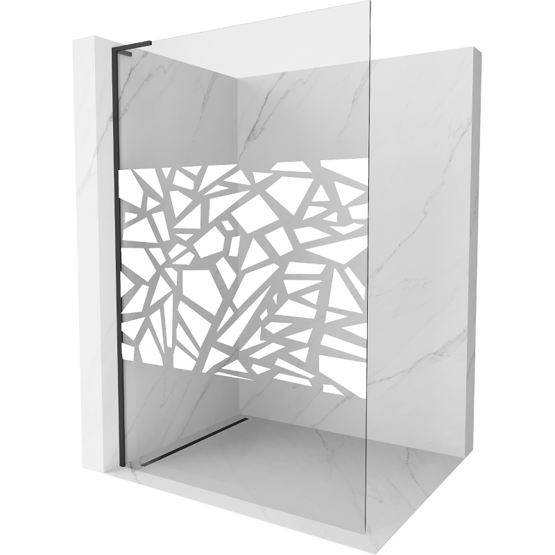 Mexen Kioto L duschvägg Walk-in 90 x 200 cm, vitt mönster, svart - 800-090-103-70-85