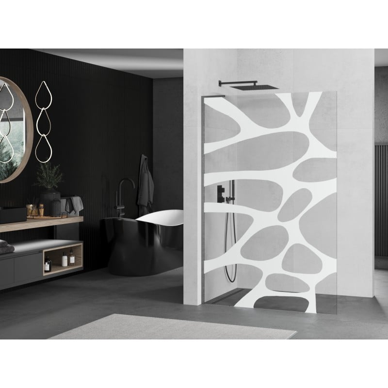 Mexen Kioto L parede de duche Walk-in 90 x 200 cm, onda branca, cinza arma escovado - 800-090-103-66-97