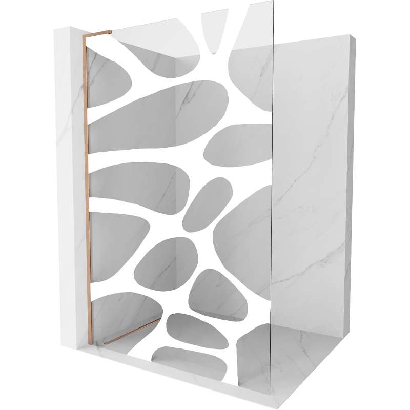 Mexen Kioto L Shower Wall Walk-in 100 x 200 cm, White Pattern, Brushed Copper - 800-100-103-65-97