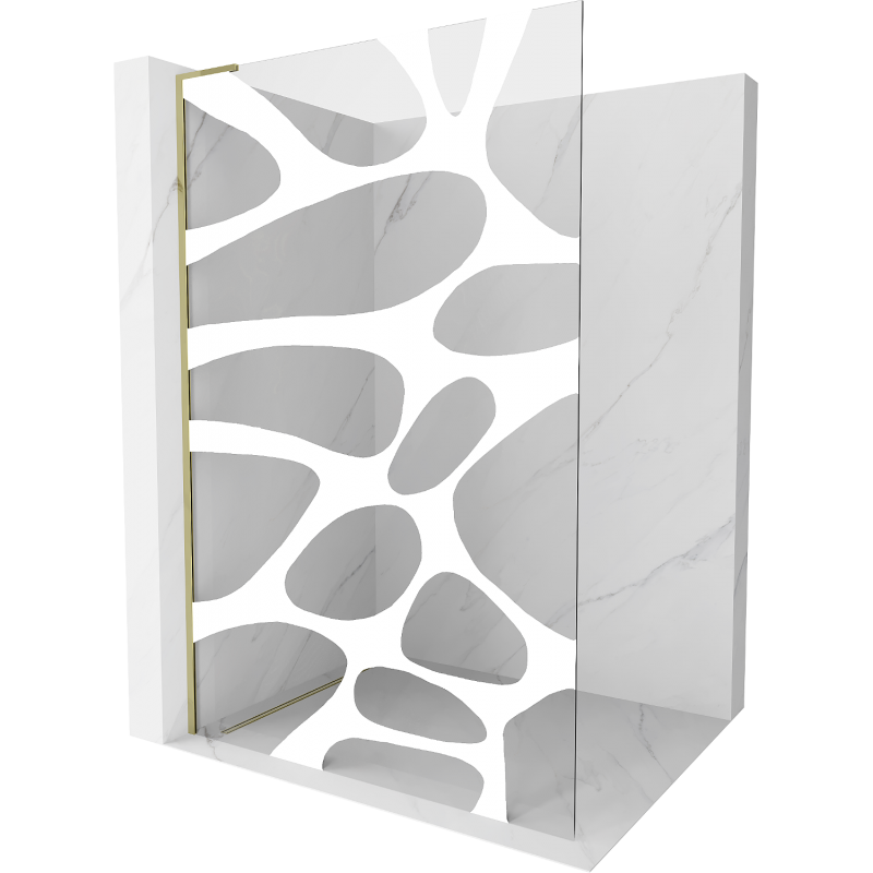 Mexen Kioto L Walk-in Shower Wall 80 x 200 cm, White Wave, Gold - 800-080-103-50-97