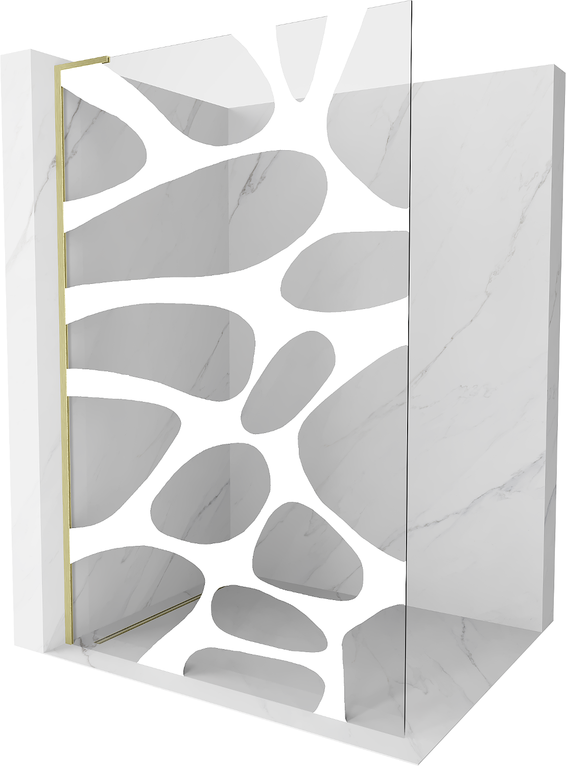Mexen Kioto L ścianka prysznicowa Walk-in 100 x 200 cm, biały wzór, złota szczotkowana - 800-100-103-55-97